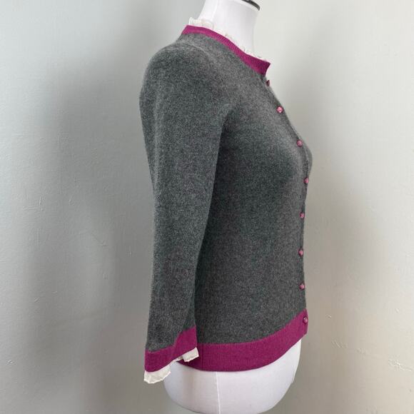 Sutton Grey & Magenta Fitted 100% Cashmere Cardigan Small EUC - Picture 6 of 8